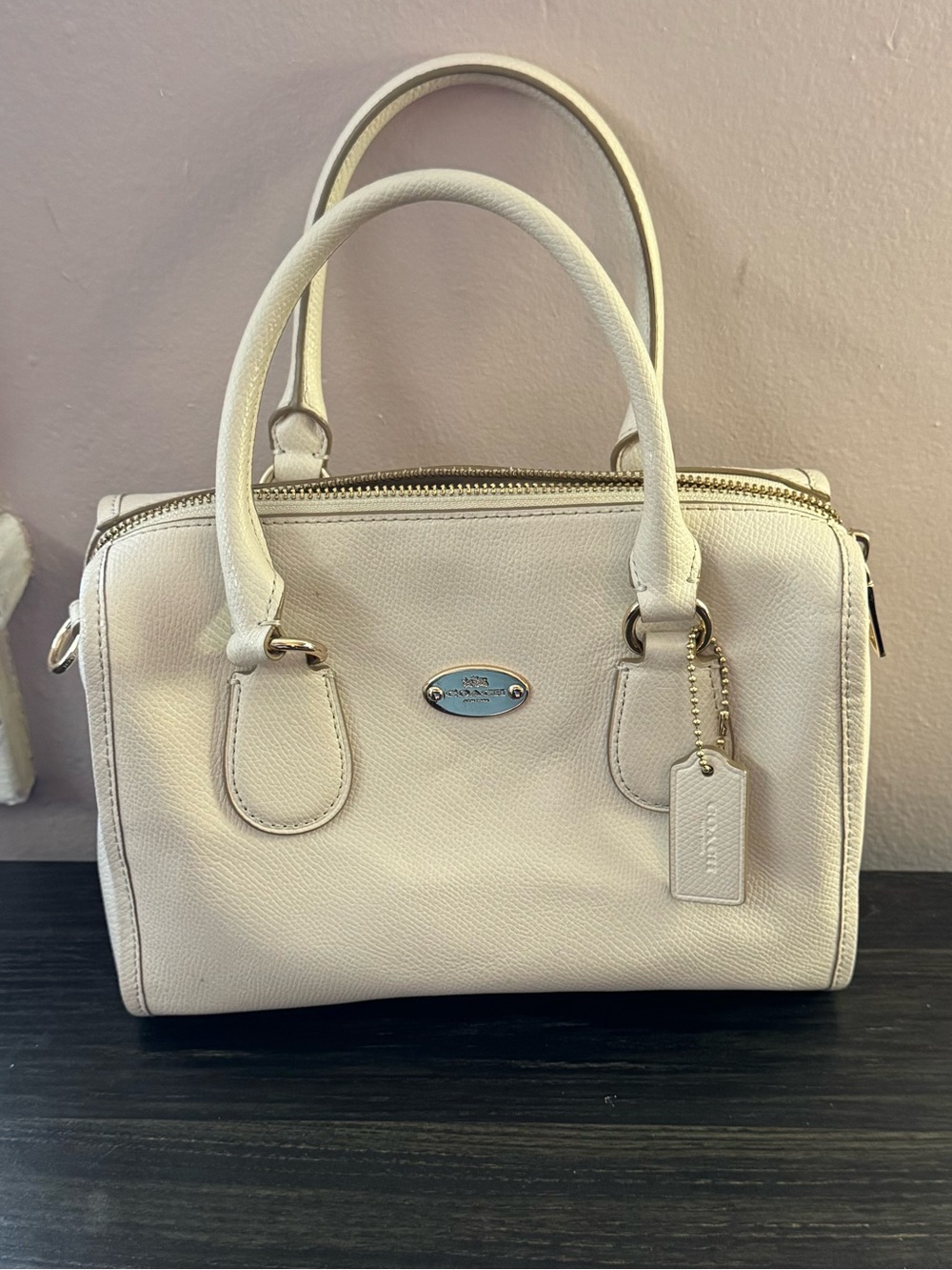 Coach Cream Pebbled Leather Satchel with Gold Hardware